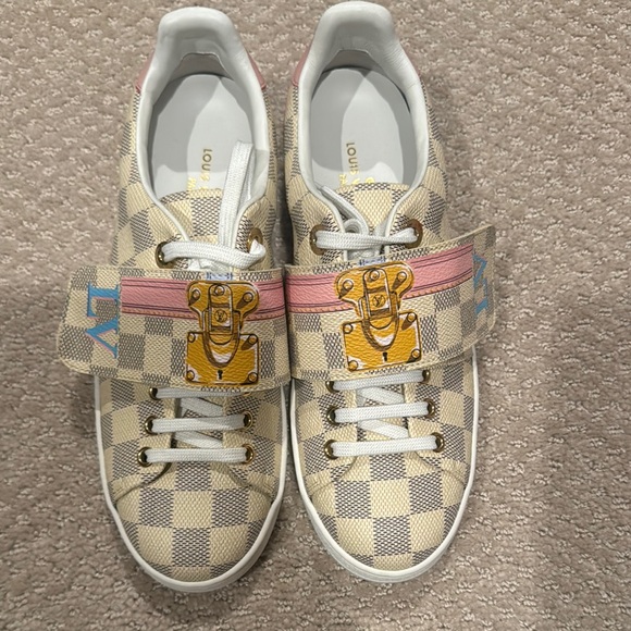 Louis Vuitton Women Checkered Sneakers - Pink and Gold Accents - Picture 1 of 6